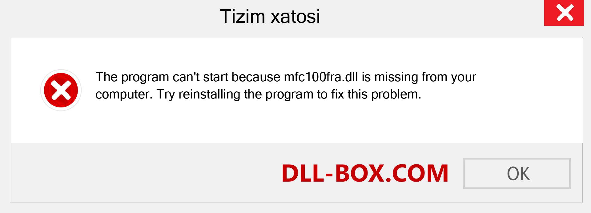 mfc100fra.dll fayli yo'qolganmi?. Windows 7, 8, 10 uchun yuklab olish - Windowsda mfc100fra dll etishmayotgan xatoni tuzating, rasmlar, rasmlar